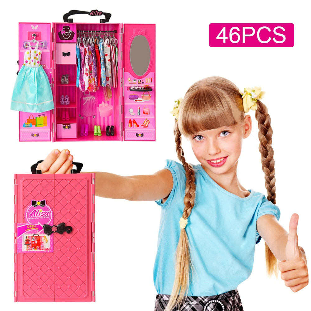 Ucanaan doll closet with doll accessories for barbie doll clothes,doll shoes in doll wardrobe