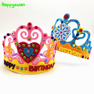 Happyxuan 6pcs Making DIY Handmade Felt Toys Kids Happy Birthday Crown Hand Craft Kits Hat Party Supplies for Girl Kindergarten